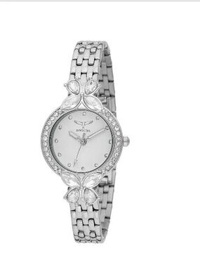Invicta Silver Crystal Butterfly Accent Women's Bracelet Watch